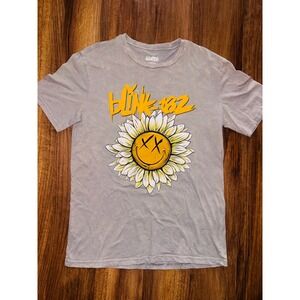 Blink-182 Mens Sunflower Smiley Face Graphic T-Shirt Grey Mineral Wash Size M